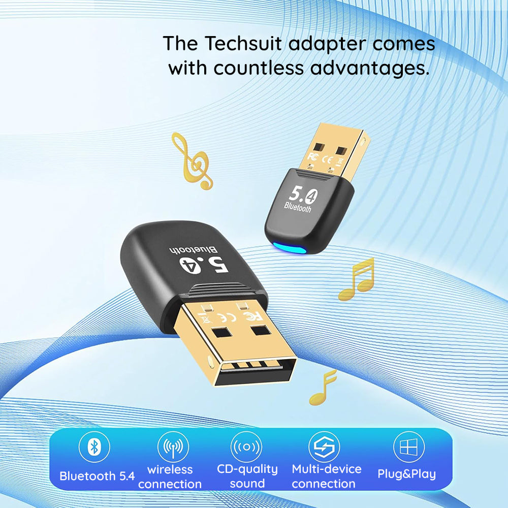 Techsuit - Bluetooth Dongle Adapter BlueJet (A20) - for PC, Bluetooth 5.4, Plug&Play, EDR&BLE - Black