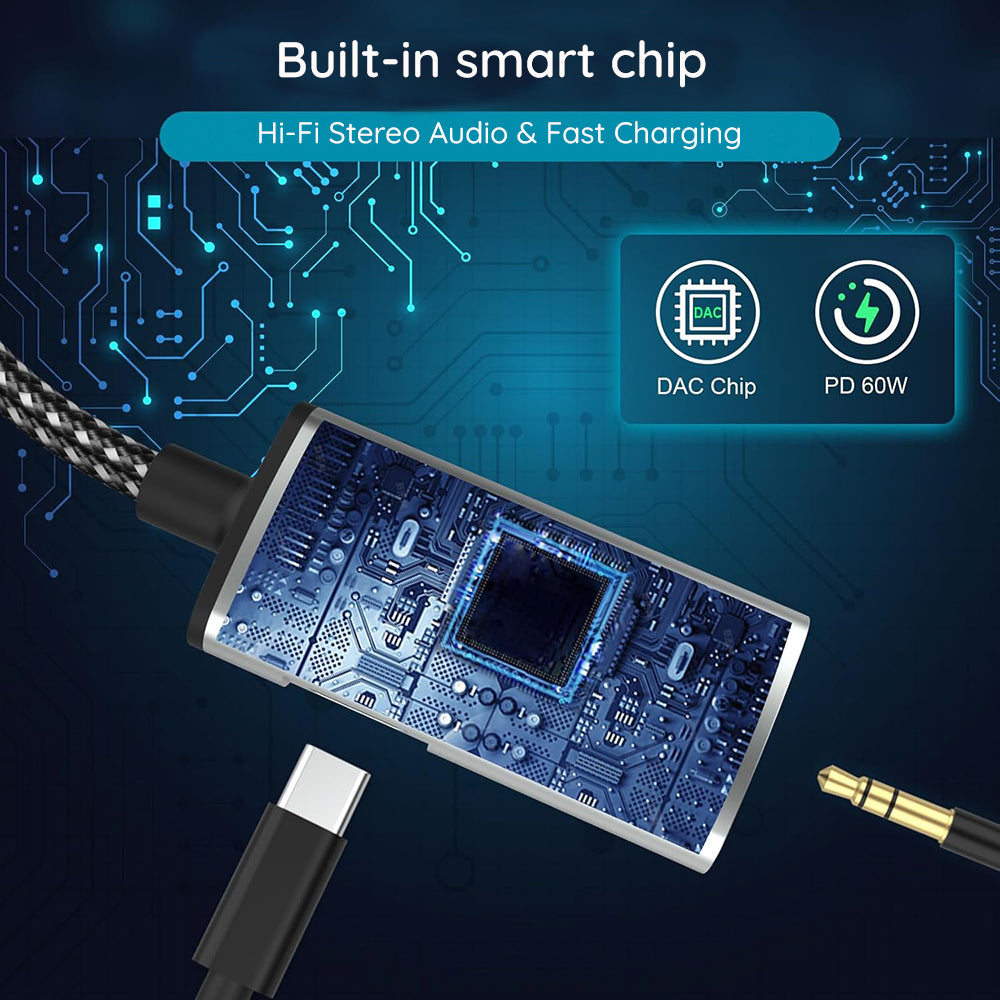 Techsuit - 2in1 Audio Adapter AcustiCore (AC22) - Type-C to Type-C/Jack 3.5mm, Fast Charging, DAC Chip, Hi-Fi Sound - Gr