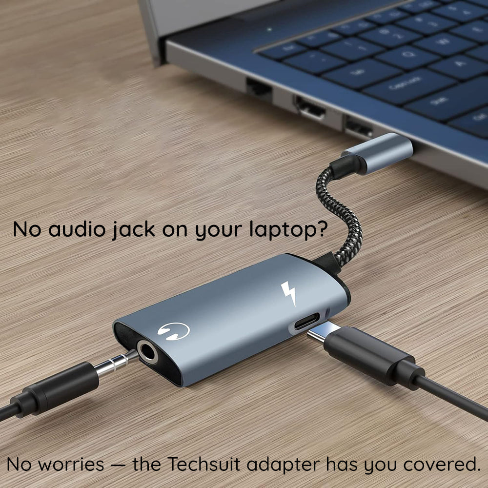 Techsuit - 2in1 Audio Adapter AcustiCore (AC22) - Type-C to Type-C/Jack 3.5mm, Fast Charging, DAC Chip, Hi-Fi Sound - Gr