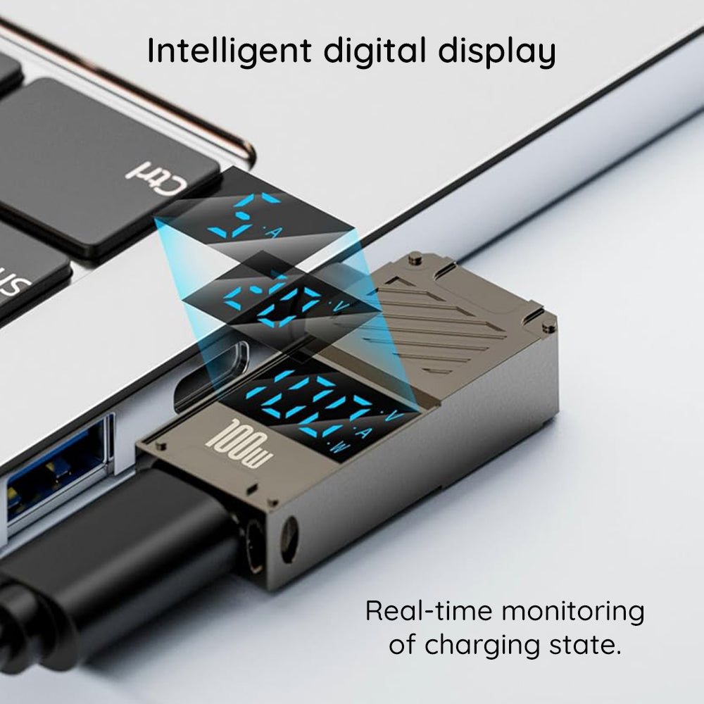 Techsuit - Adapter LaptopPlugX (A22) - for Laptop, DC to Type-C, 100W, LED Display - Grey