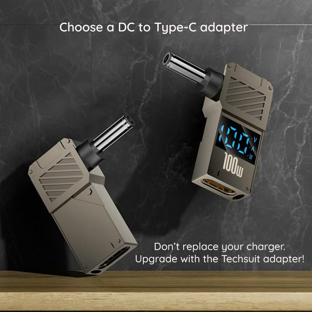 Techsuit - Adapter LaptopPlugX (A22) - for Laptop, DC to Type-C, 100W, LED Display - Grey