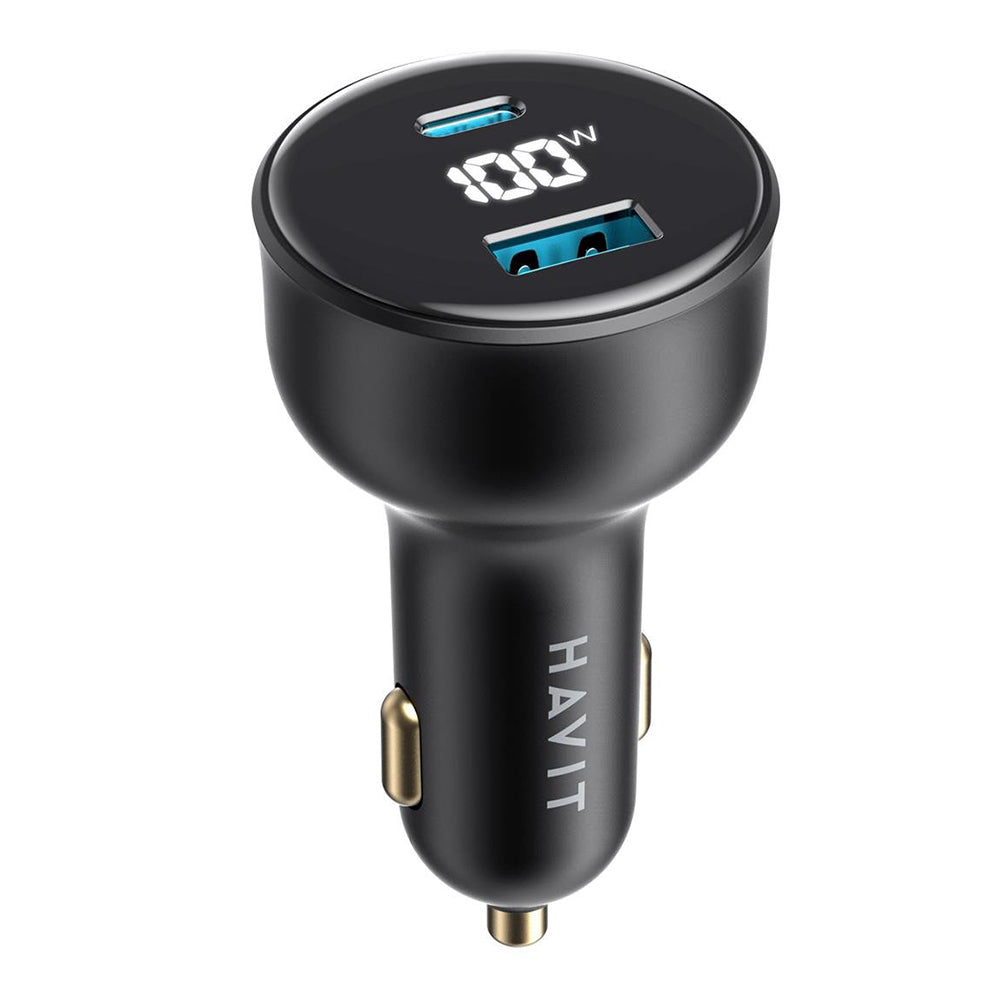 Havit - Car Charger (CC100W) - USB, Type-C, PD100W, PC, with Digital Display - Black