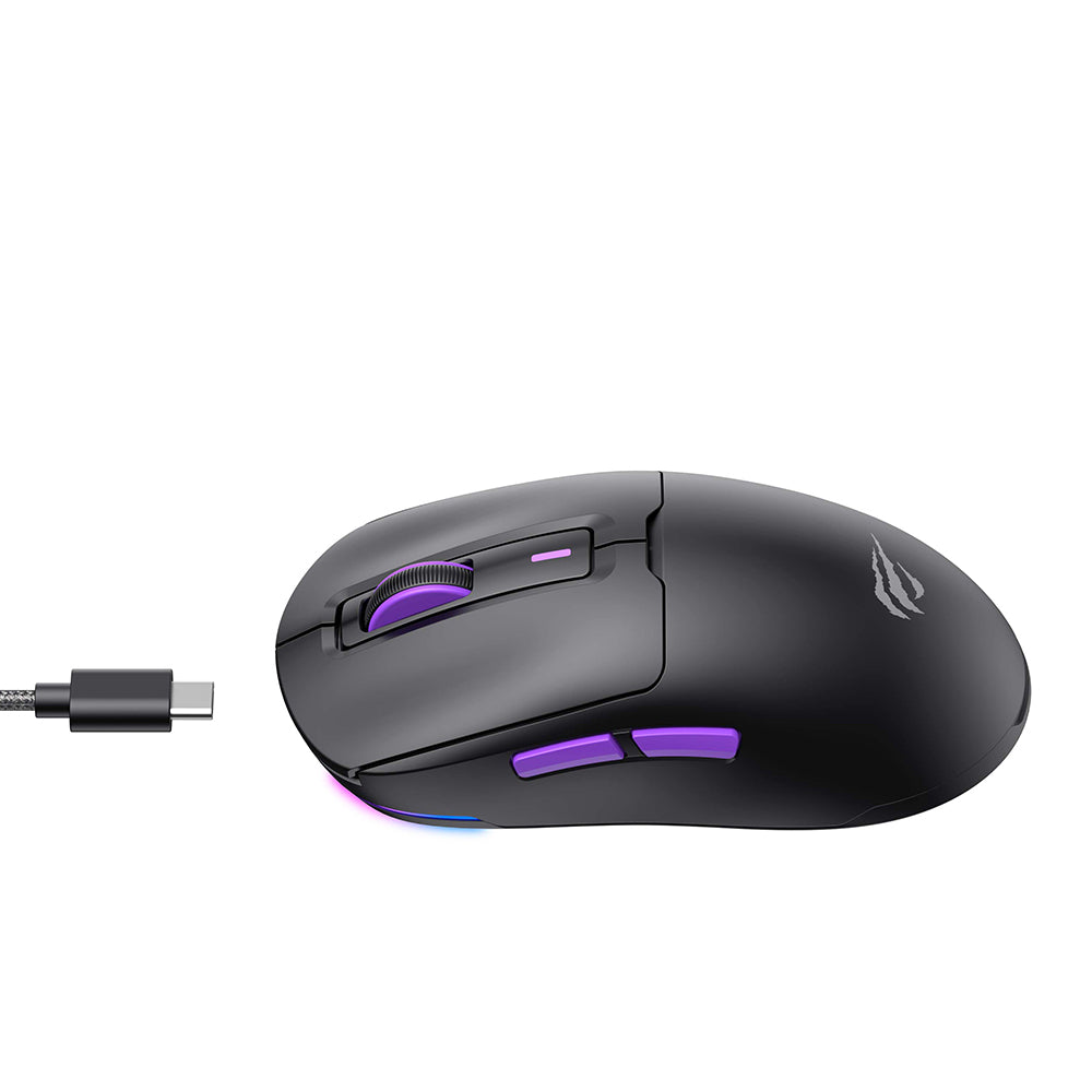 Havit - Wireless Gaming Mouse (MS969WB) - 1000 - 16000DPI, LED Lights, 150mAh, 1.6m, 5V - Black / Purple