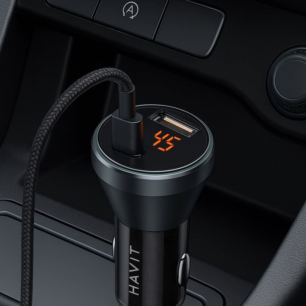Havit - Car Charger (CC2017) - Type-C, USB, 45W, 3A, Visible Internal Structural Design - Black / Blue