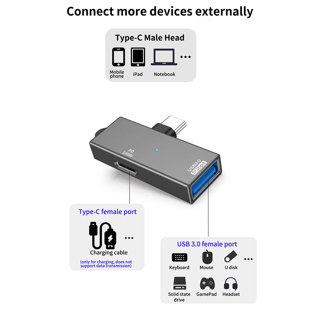 Techsuit - Adapter DataBlitz (A21) - Type-C, USB3.0, PD100W, 5Gbps - Gray