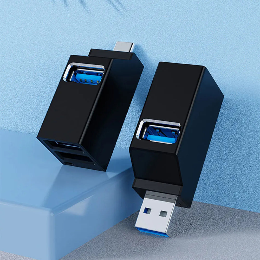 Techsuit - Mini Docking Station EchoLink 3 in 1 (H10) - Type-C to 2x USB 2.0, 1x USB 3.0 - Black
