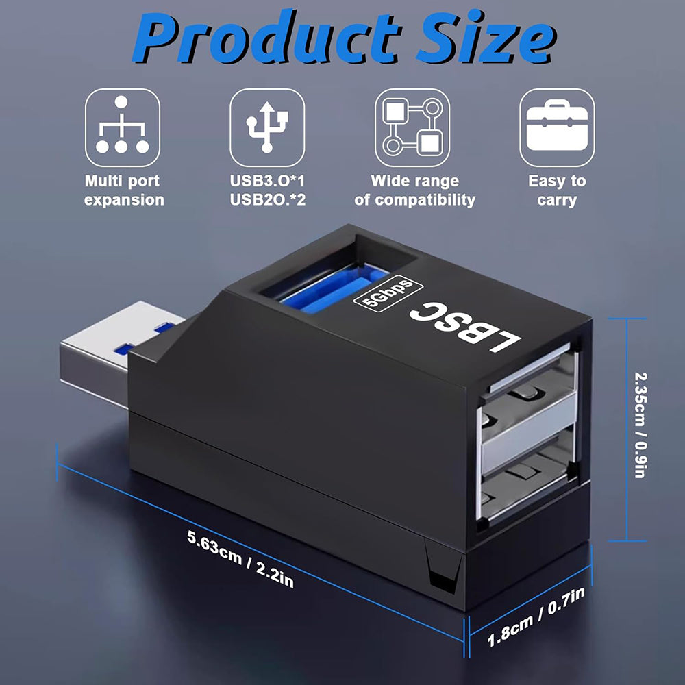 Techsuit - Mini Docking Station EchoLink 3 in 1 (H11) - USB to 2x USB 2.0, 1x USB 3.0, 5Gbps - Black
