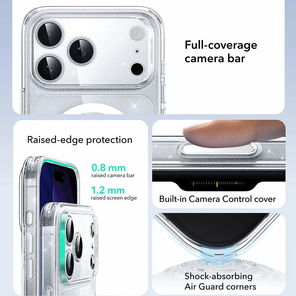 ESR Husa de protectie ESR Classic Hybrid HaloLock compatibil cu iPhone 17 Pro Max, Transparent Shimmer – imagine 7