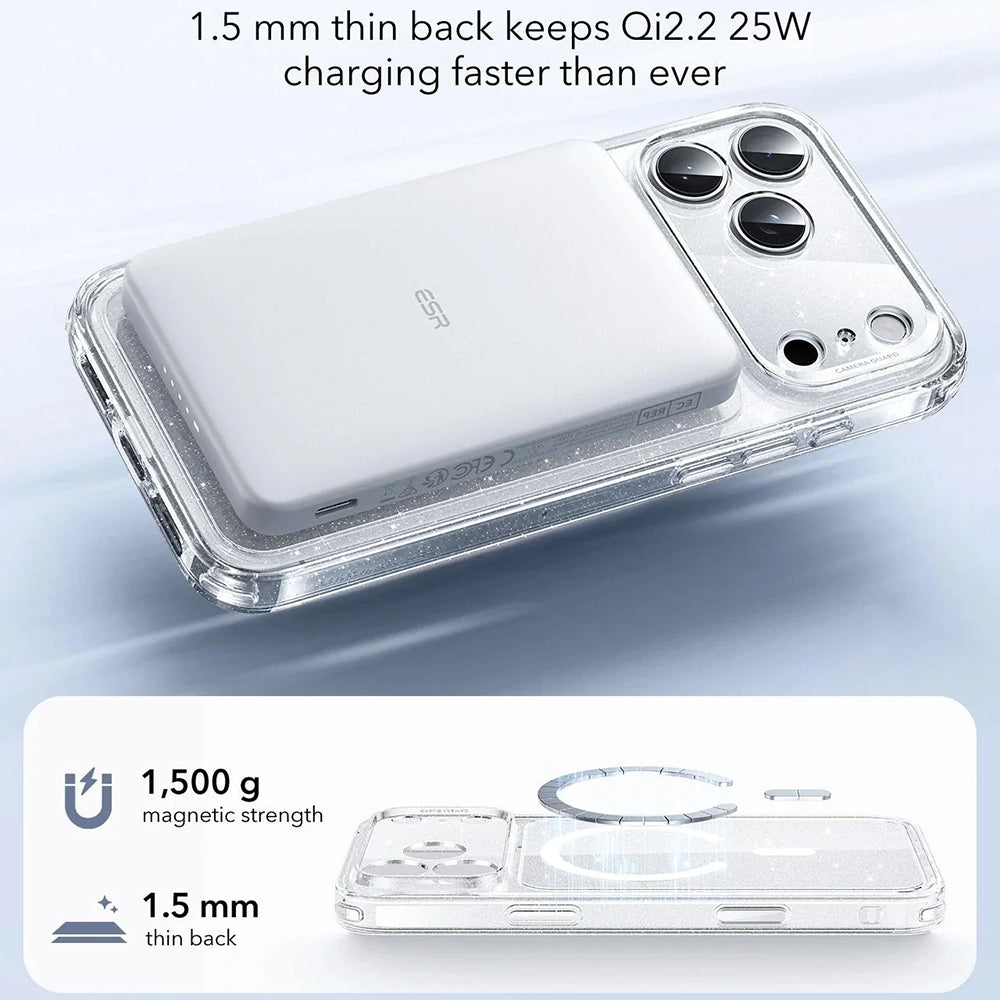 ESR Husa de protectie ESR Classic Hybrid HaloLock compatibil cu iPhone 17 Pro Max, Transparent Shimmer – imagine 3