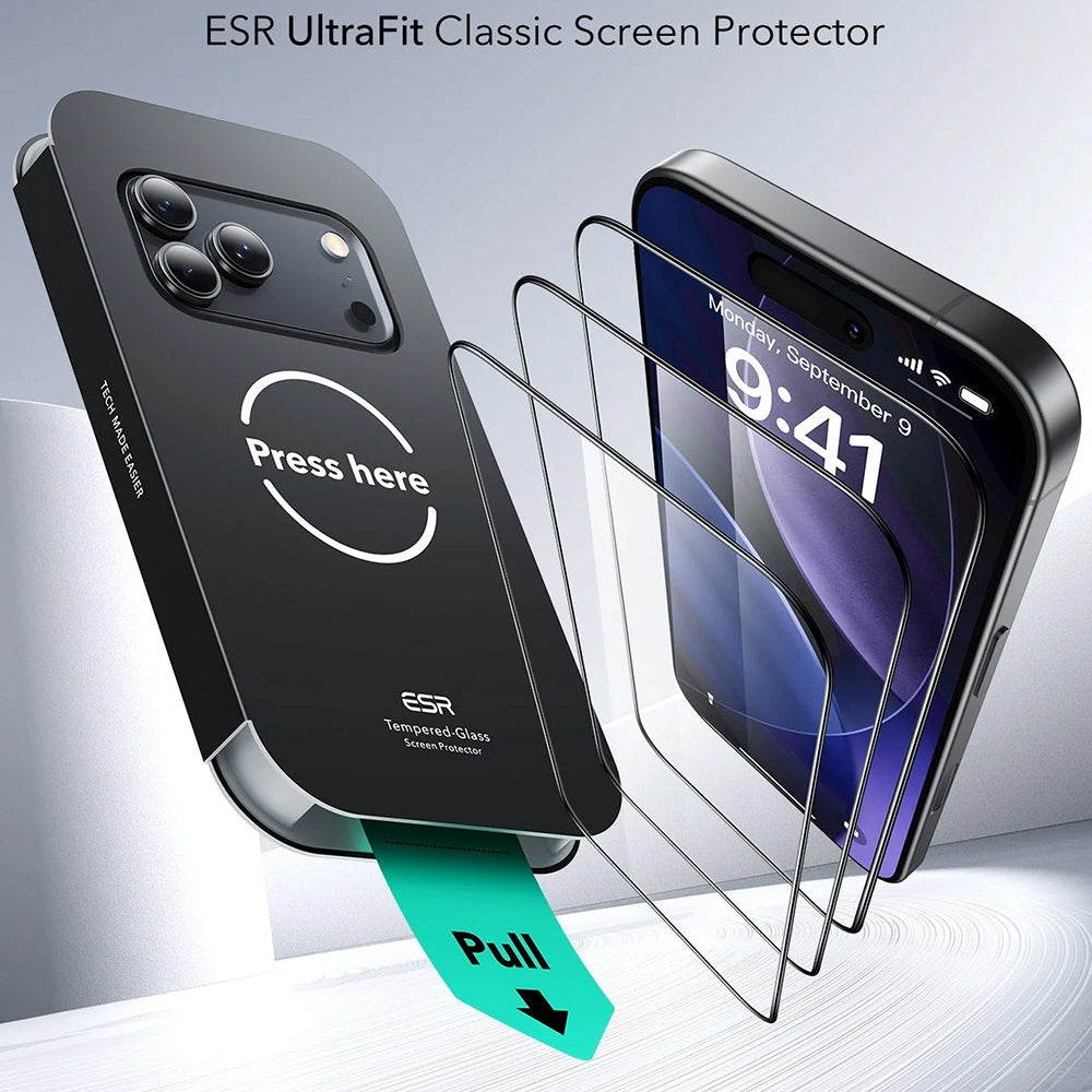 ESR - Tempered Glass UltraFit (3 pack) - iPhone 17 Pro - Black