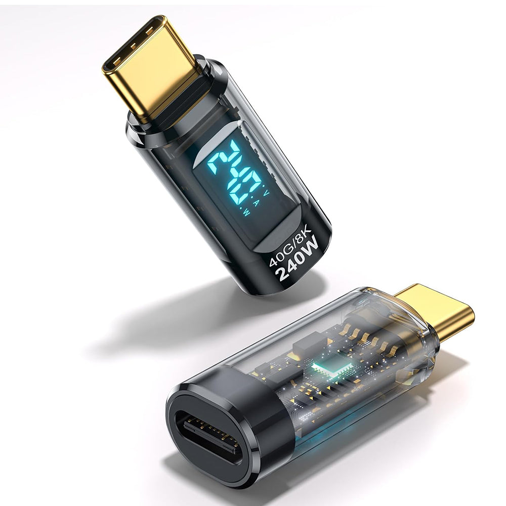 Techsuit - Adapter DataBoost (A23) - USB-C, LED Digital Display, 40Gbps, 8K@60Hz, PD240W - Gray