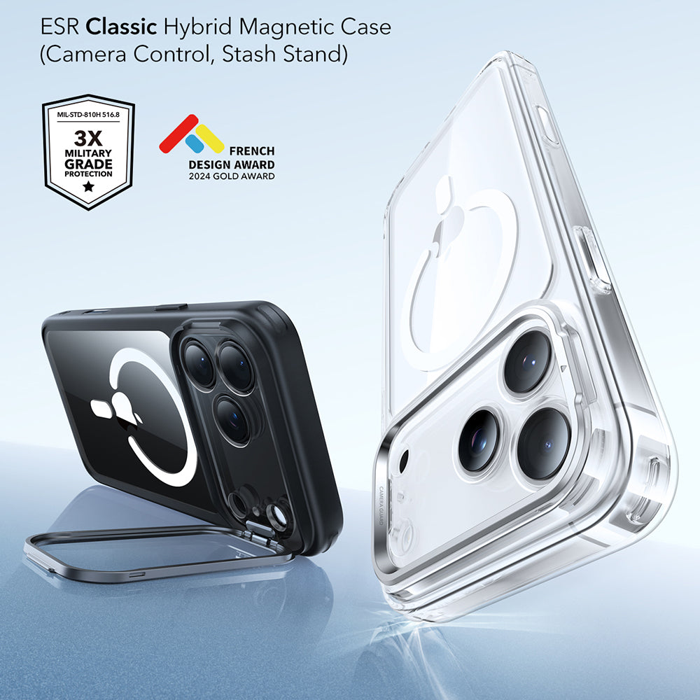 ESR - Classic Hybrid HaloLock Kickstand - iPhone 17 Pro Max - Clear Black