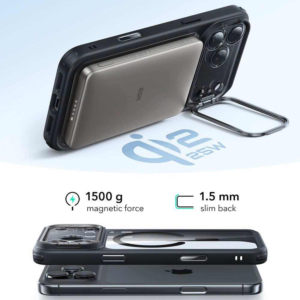 ESR - Classic Hybrid HaloLock Kickstand - iPhone 17 Pro Max - Clear Black