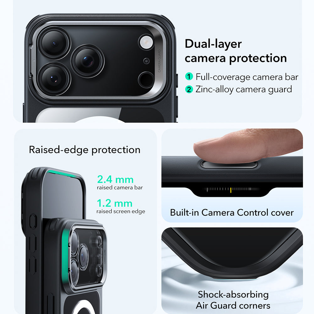 ESR - Classic Hybrid HaloLock Kickstand - iPhone 17 Pro Max - Clear Black