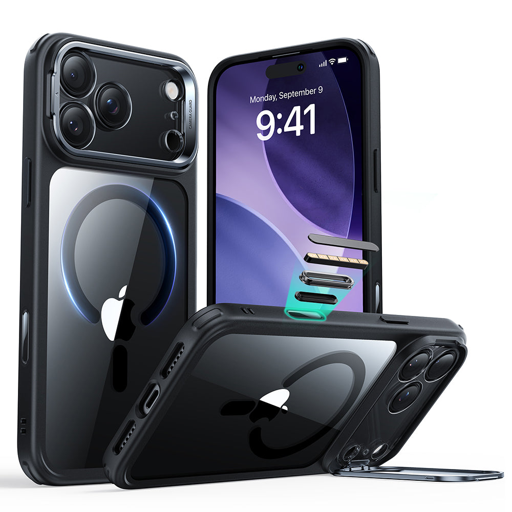 ESR - Classic Hybrid HaloLock Kickstand - iPhone 17 Pro - Clear Black