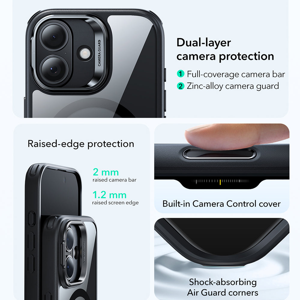 ESR - Classic Hybrid HaloLock Kickstand - iPhone 17 - Clear Black