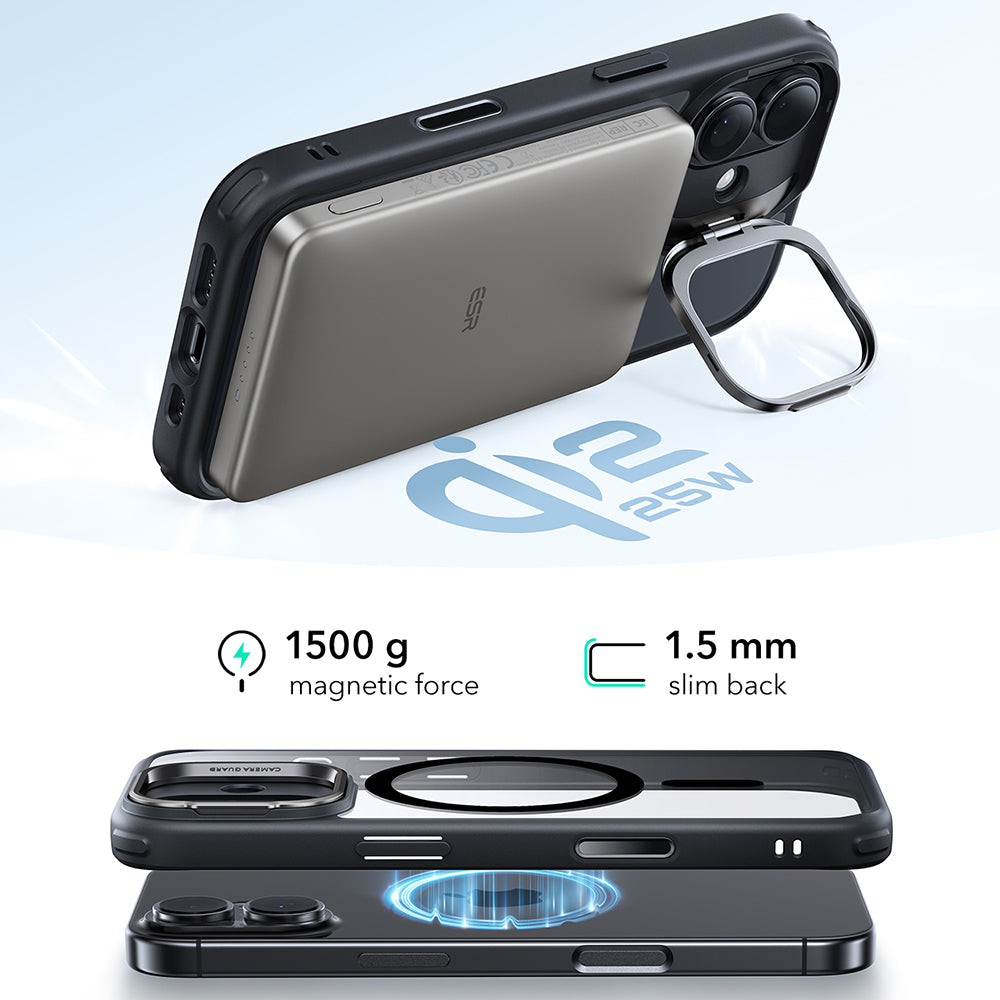 ESR - Classic Hybrid HaloLock Kickstand - iPhone 17 - Clear Black
