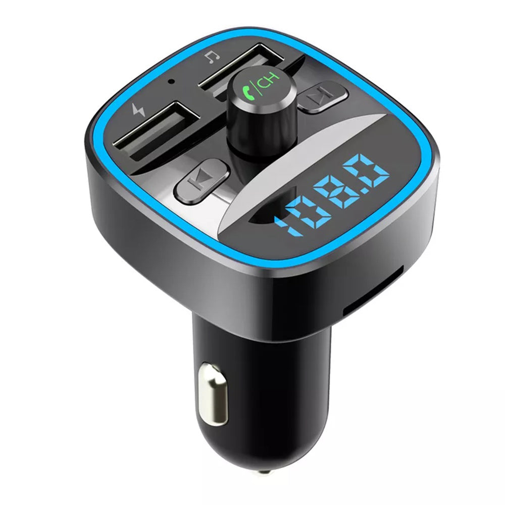 Techsuit - FM Modulator JamLink (MFM2) - Dual USB, SD Card, Blue Ambient Ring Light, Ultra-Compact Design, Bluetooth - B