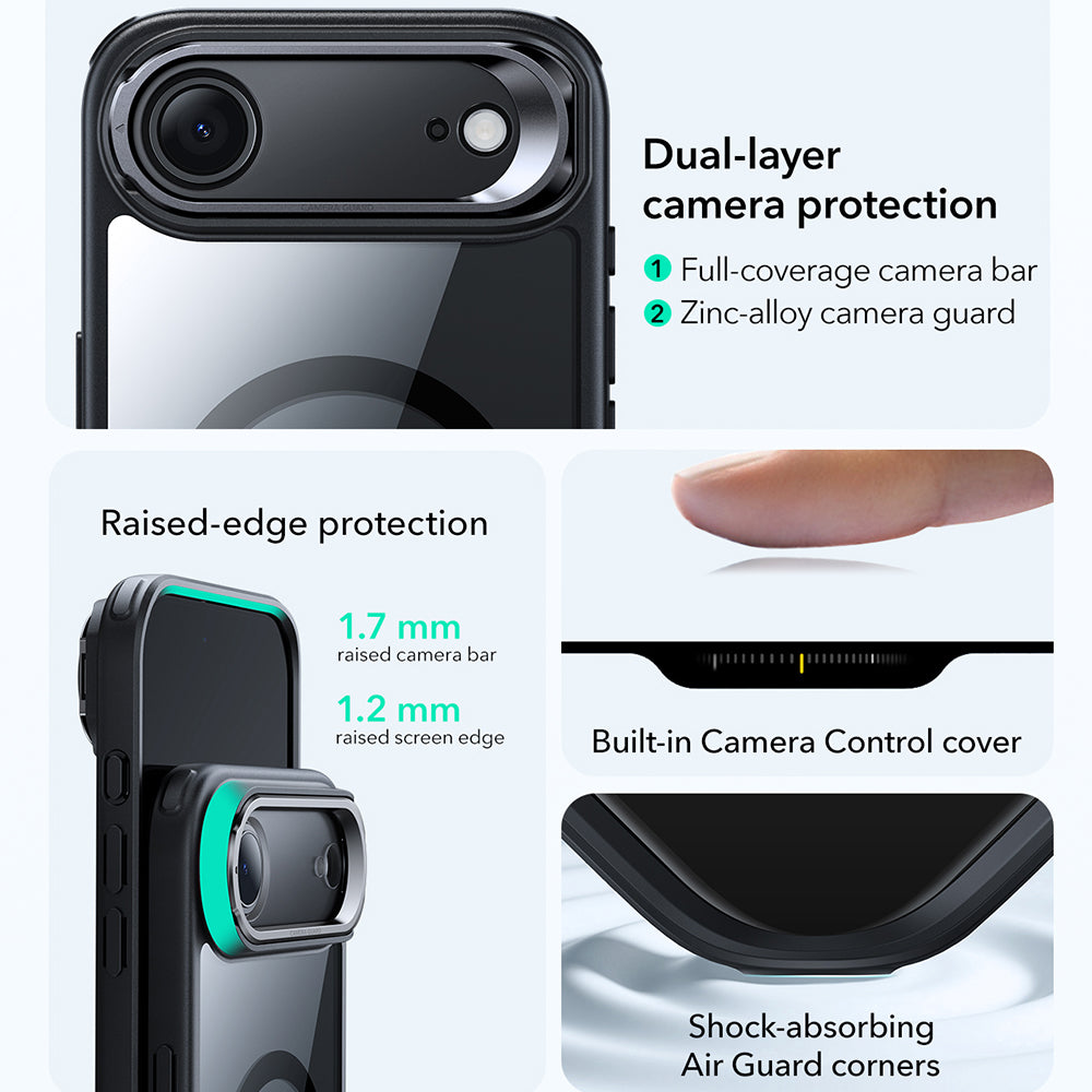 ESR - Classic Hybrid HaloLock Kickstand - iPhone 17 Air - Clear Black