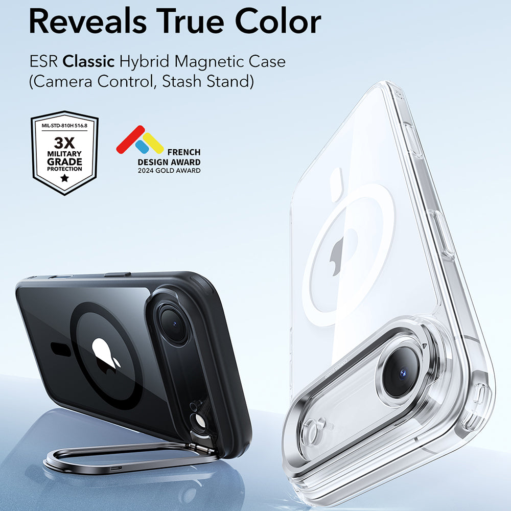 ESR - Classic Hybrid HaloLock Kickstand - iPhone 17 Air - Clear Black