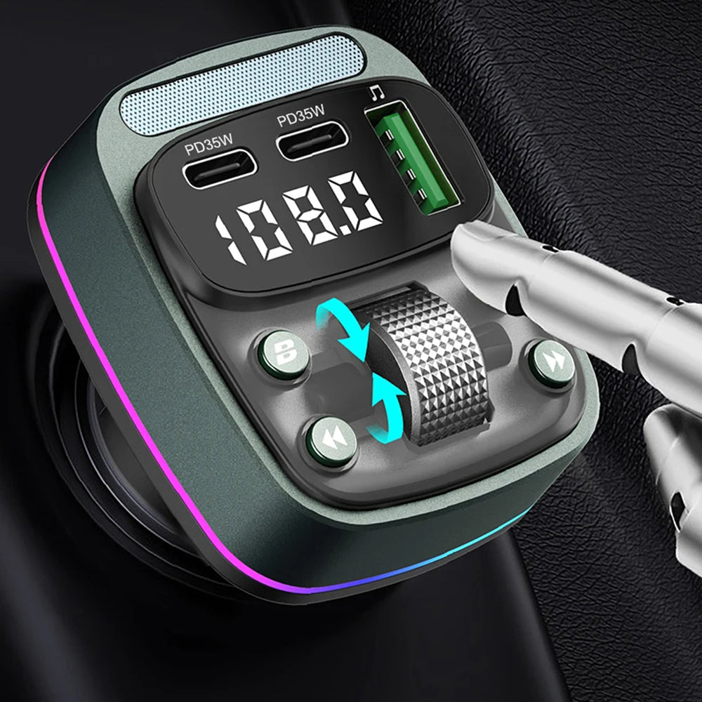 Techsuit - FM Modulator EchoDrive (MFM3) - Dual PD35W, Bluetooth V5.4, U-Disk to Play Music, Bass Setting - Black