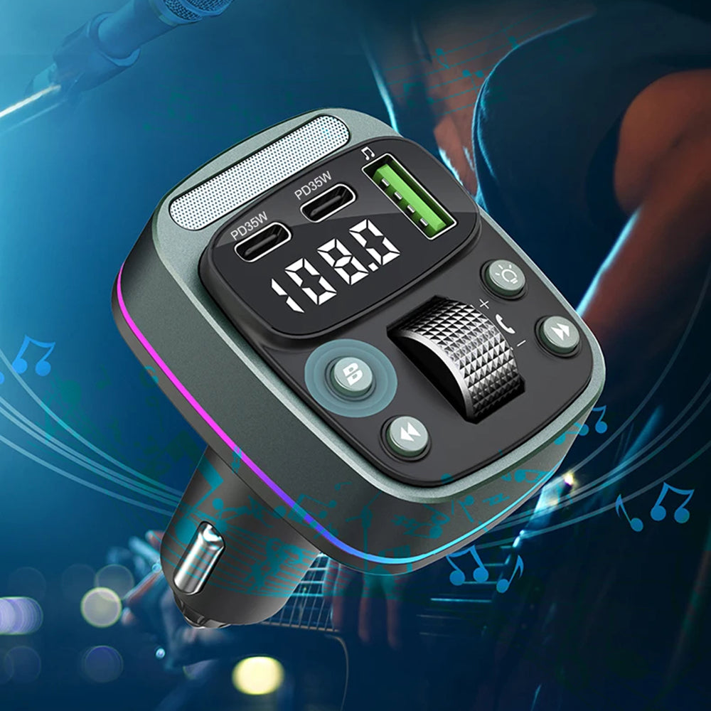 Techsuit - FM Modulator EchoDrive (MFM3) - Dual PD35W, Bluetooth V5.4, U-Disk to Play Music, Bass Setting - Black