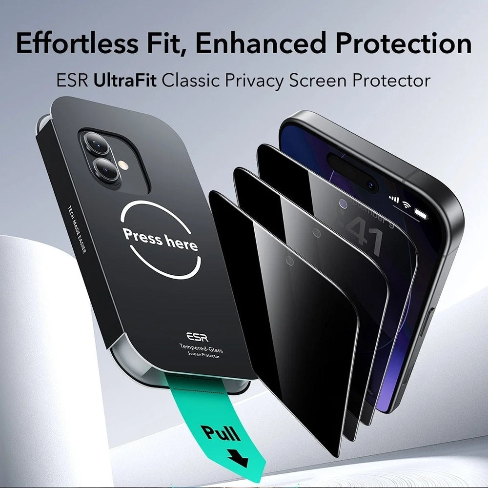 ESR - Privacy Tempered Glass UltraFit (3 pack) - iPhone 17 / iPhone 16 Pro - Black