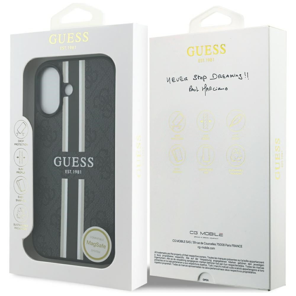 Husa pentru iPhone 17 - Guess Hardcase 4G Printed Stripes MagSafe (GUHMP17SP4RPSK) - Black