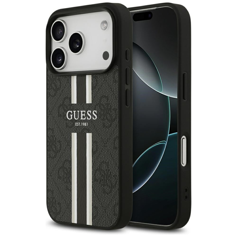 Husa pentru iPhone 17 Pro - Guess Hardcase 4G Printed Stripes MagSafe (GUHMP17LP4RPSK) - Black