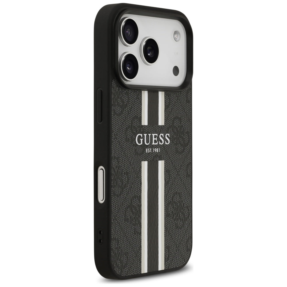 Husa pentru iPhone 17 Pro - Guess Hardcase 4G Printed Stripes MagSafe (GUHMP17LP4RPSK) - Black