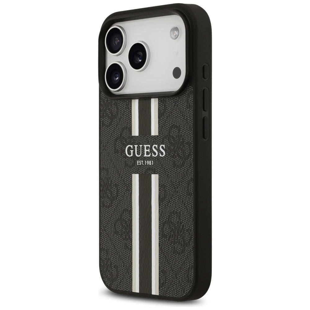 Husa pentru iPhone 17 Pro - Guess Hardcase 4G Printed Stripes MagSafe (GUHMP17LP4RPSK) - Black