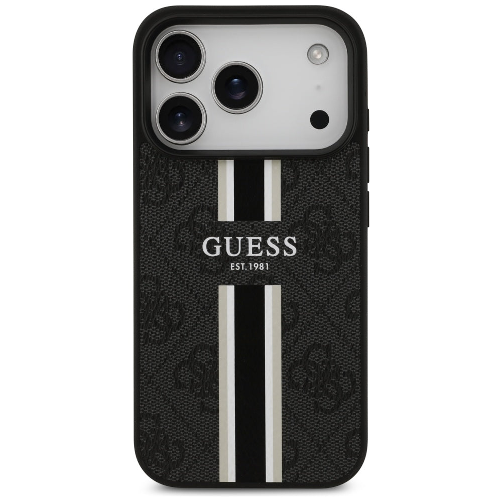 Husa pentru iPhone 17 Pro - Guess Hardcase 4G Printed Stripes MagSafe (GUHMP17LP4RPSK) - Black