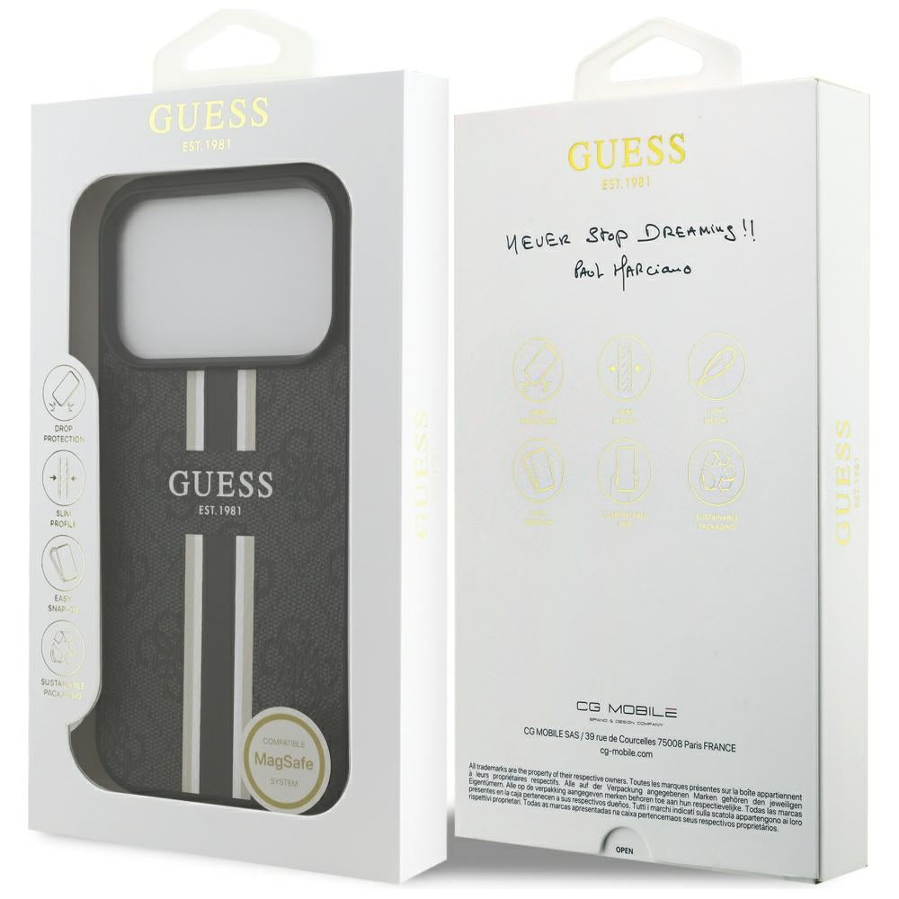 Husa pentru iPhone 17 Pro - Guess Hardcase 4G Printed Stripes MagSafe (GUHMP17LP4RPSK) - Black