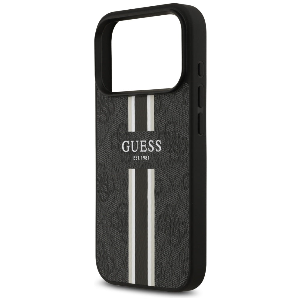 Husa pentru iPhone 17 Pro - Guess Hardcase 4G Printed Stripes MagSafe (GUHMP17LP4RPSK) - Black