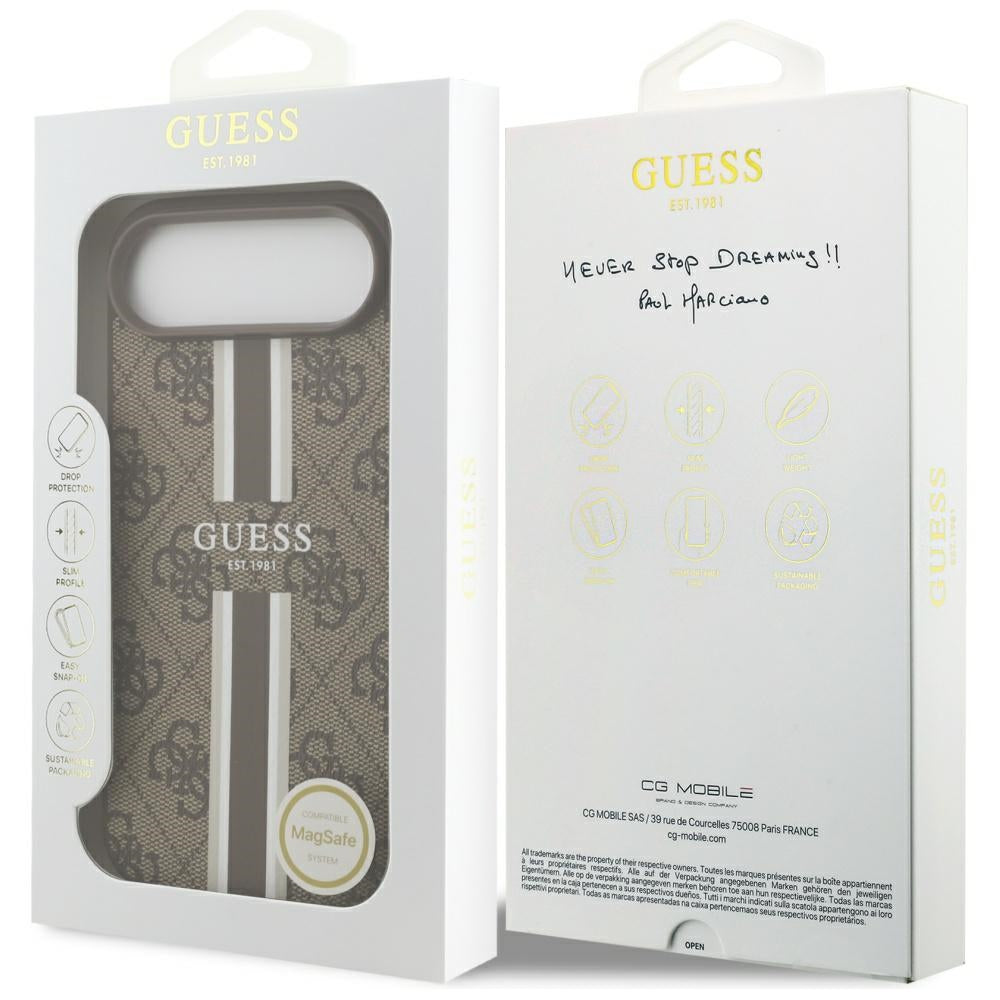 Husa pentru iPhone 17 Air - Guess Hardcase 4G Printed Stripes MagSafe (GUHMP17MP4RPSW) - Brown