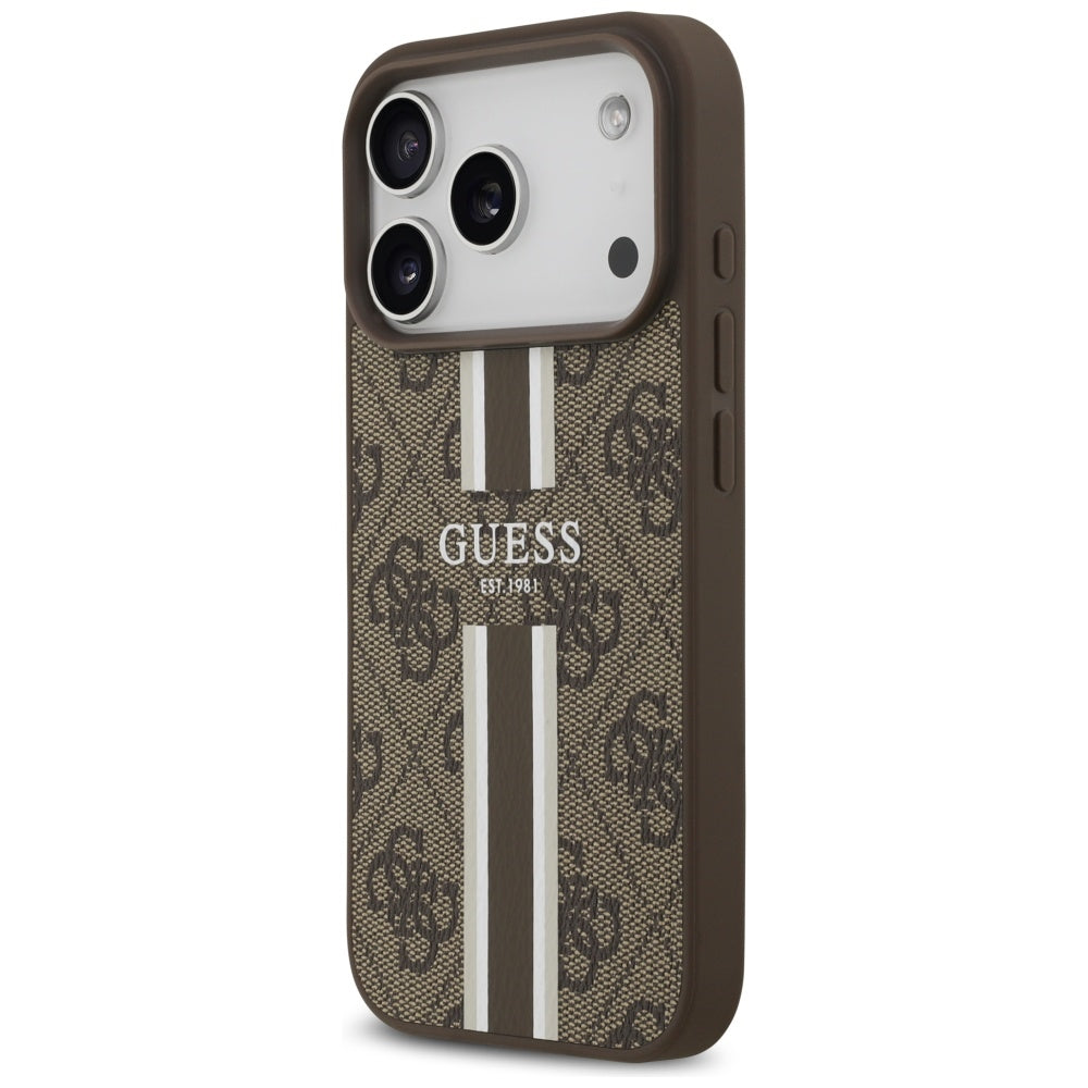 Guess Husa de protectie Guess Hardcase 4G Printed Stripes MagSafe (GUHMP17LP4RPSW) compatibil cu iPhone 17 Pro, Maro – i