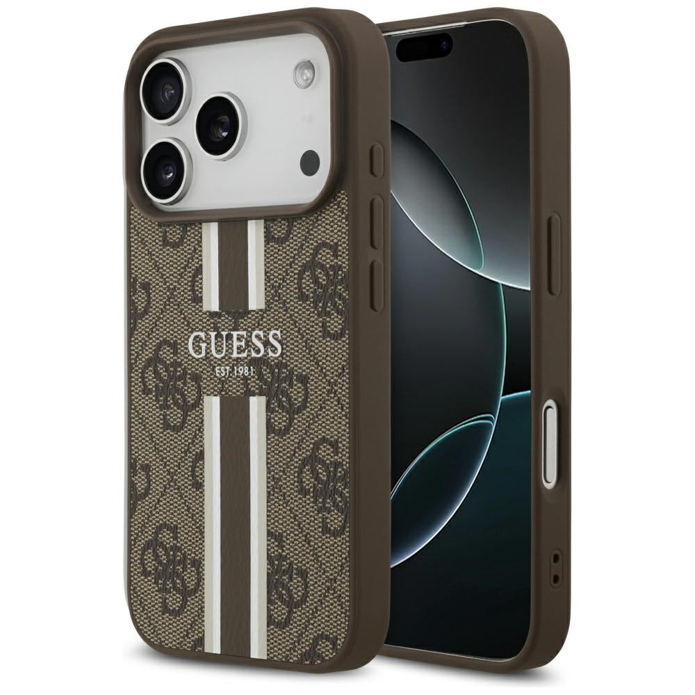 Guess Husa de protectie Guess Hardcase 4G Printed Stripes MagSafe (GUHMP17LP4RPSW) compatibil cu iPhone 17 Pro, Maro