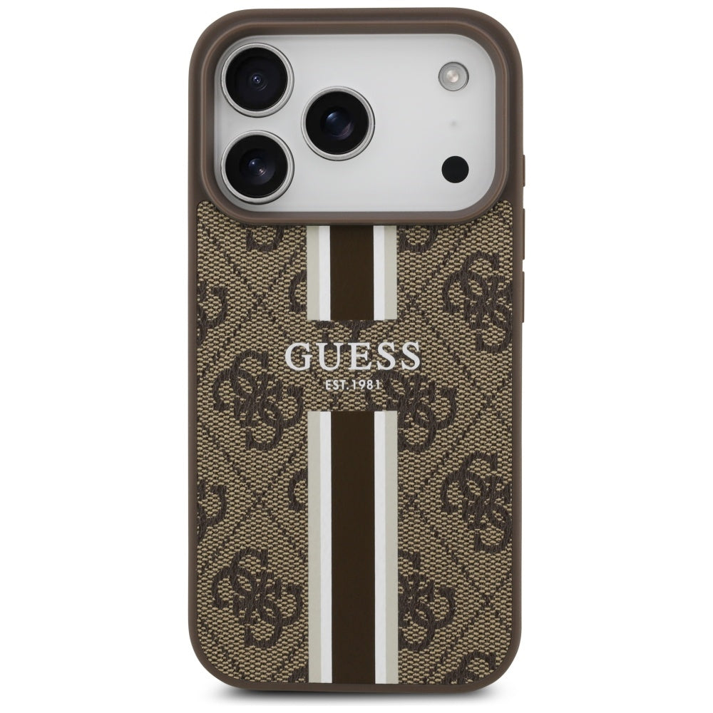 Guess Husa de protectie Guess Hardcase 4G Printed Stripes MagSafe (GUHMP17LP4RPSW) compatibil cu iPhone 17 Pro, Maro – i