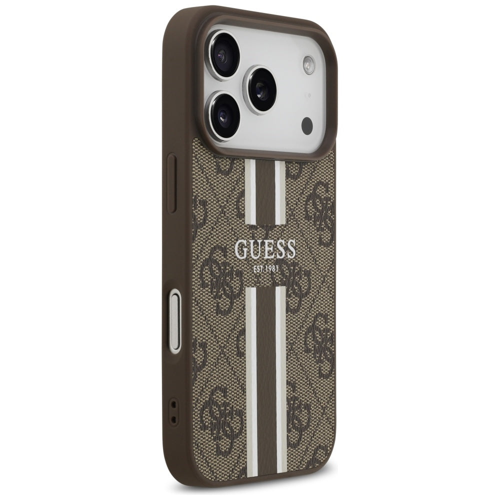 Guess Husa de protectie Guess Hardcase 4G Printed Stripes MagSafe (GUHMP17LP4RPSW) compatibil cu iPhone 17 Pro, Maro – i