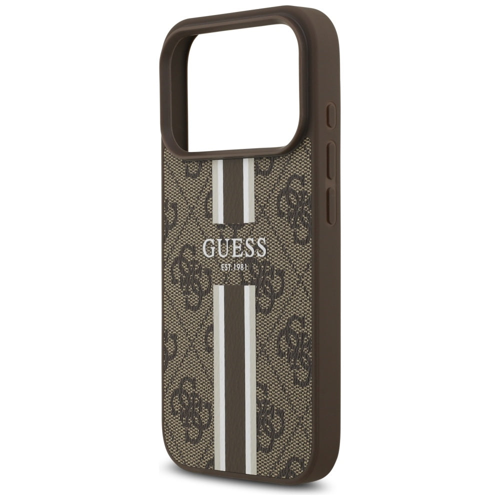 Guess Husa de protectie Guess Hardcase 4G Printed Stripes MagSafe (GUHMP17LP4RPSW) compatibil cu iPhone 17 Pro, Maro – i
