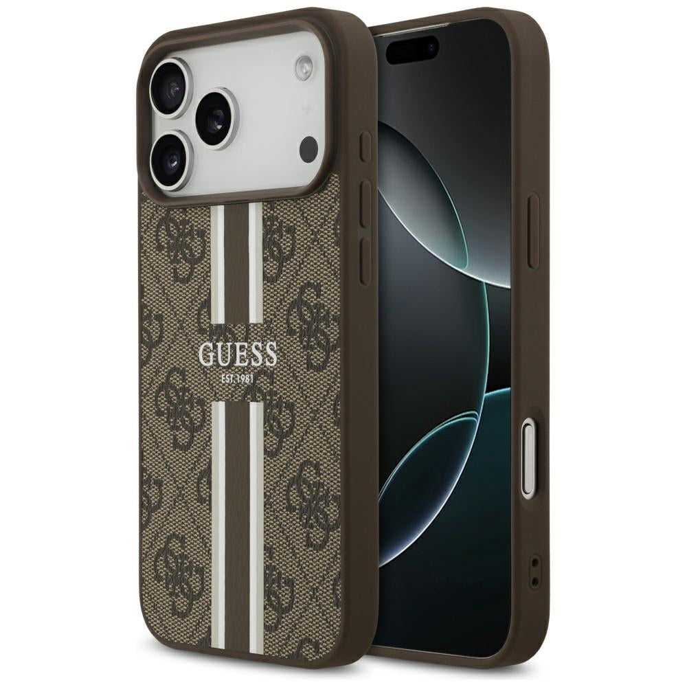 Husa pentru iPhone 17 Pro Max - Guess Hardcase 4G Printed Stripes MagSafe (GUHMP17XP4RPSW) - Brown