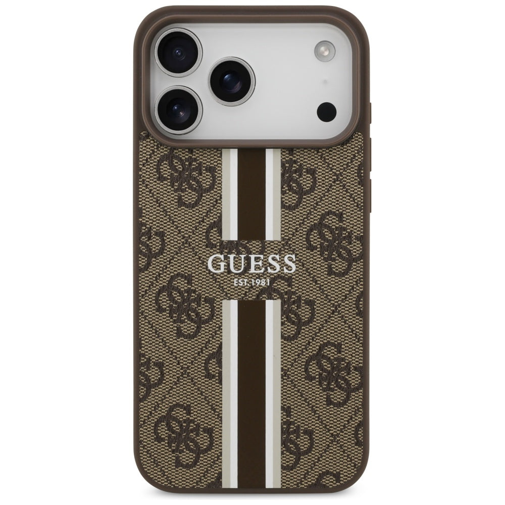 Husa pentru iPhone 17 Pro Max - Guess Hardcase 4G Printed Stripes MagSafe (GUHMP17XP4RPSW) - Brown