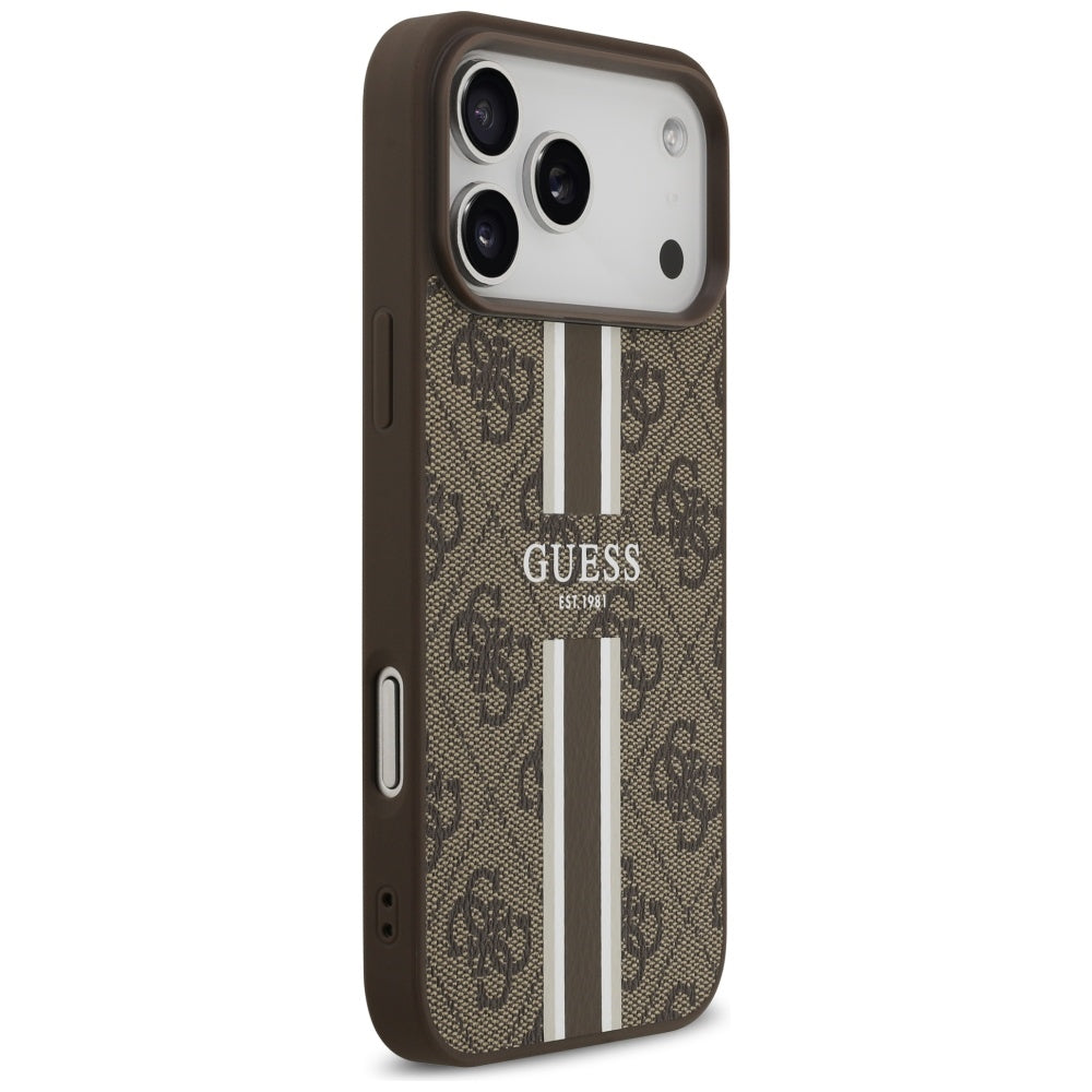 Husa pentru iPhone 17 Pro Max - Guess Hardcase 4G Printed Stripes MagSafe (GUHMP17XP4RPSW) - Brown