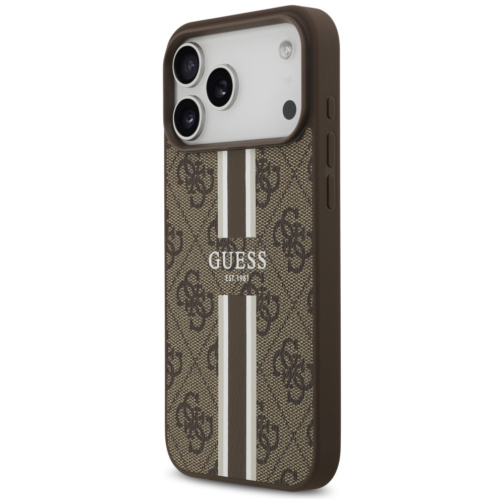 Husa pentru iPhone 17 Pro Max - Guess Hardcase 4G Printed Stripes MagSafe (GUHMP17XP4RPSW) - Brown