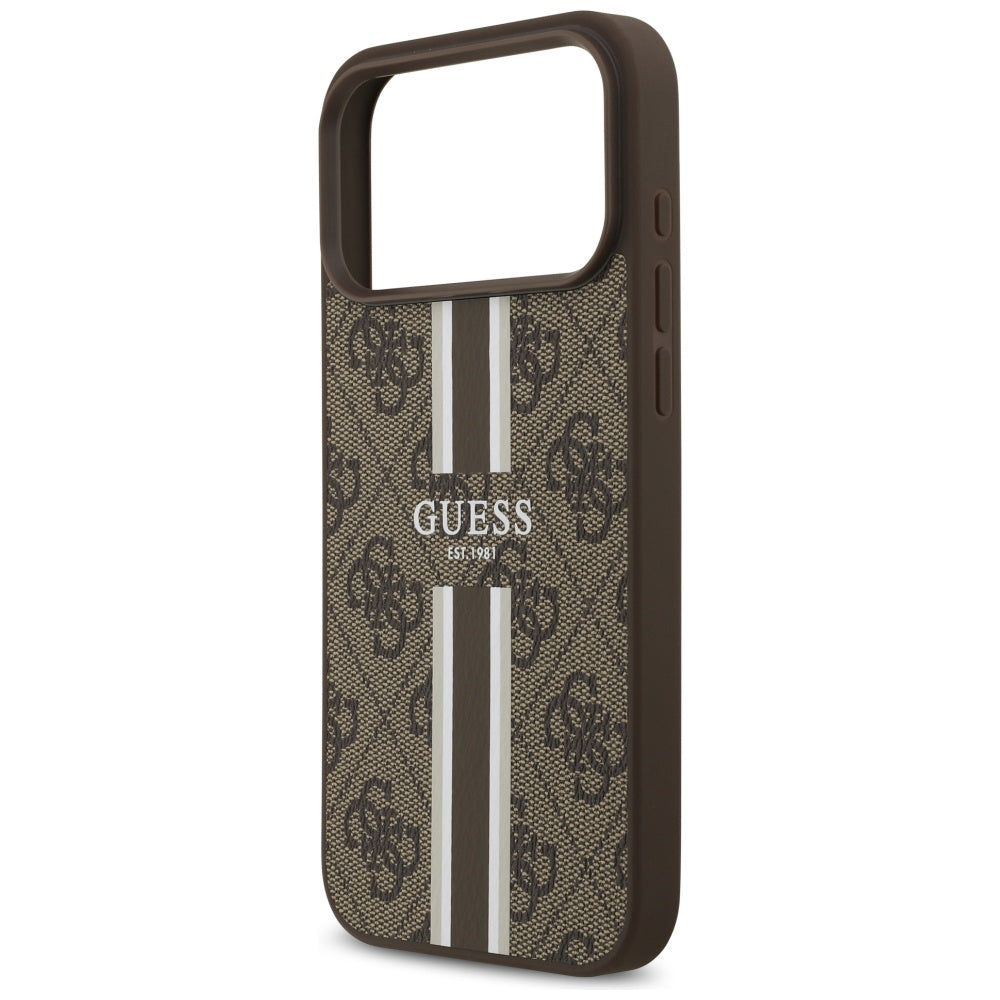 Husa pentru iPhone 17 Pro Max - Guess Hardcase 4G Printed Stripes MagSafe (GUHMP17XP4RPSW) - Brown