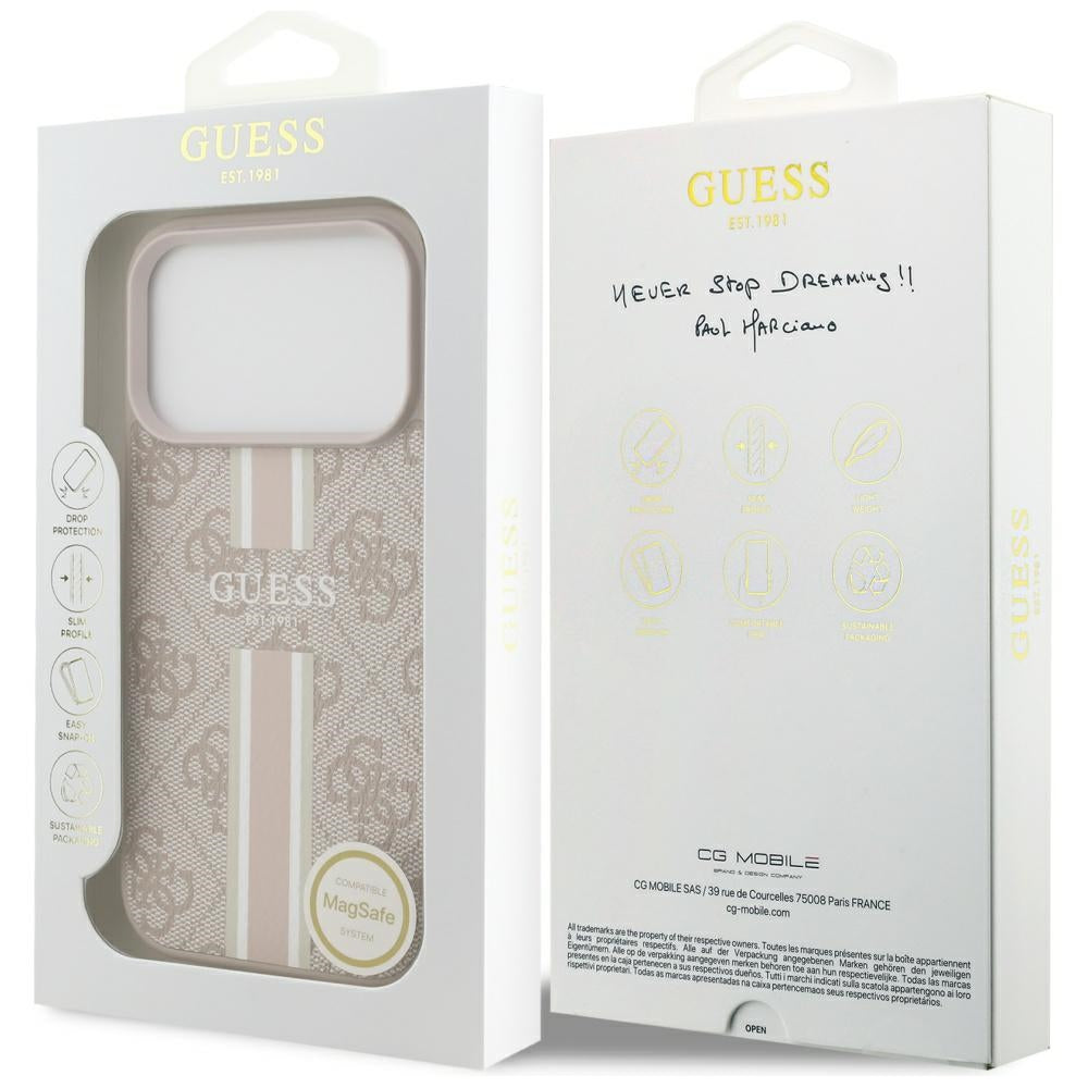 Guess Husa de protectie Guess Hardcase 4G Printed Stripes MagSafe (GUHMP17LP4RPSP) compatibil cu iPhone 17 Pro, Roz – im