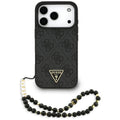 Husa pentru iPhone 17 Pro - Guess Hardcase 4G Triangle Logo MagSafe with Cord Strap (GUHMP17LP4TSDPPSK) - Black