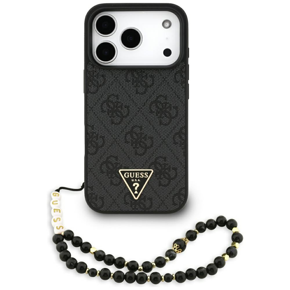 Husa pentru iPhone 17 Pro Max - Guess Hardcase 4G Triangle Logo MagSafe with Cord Strap (GUHMP17XP4TSDPPSK) - Black