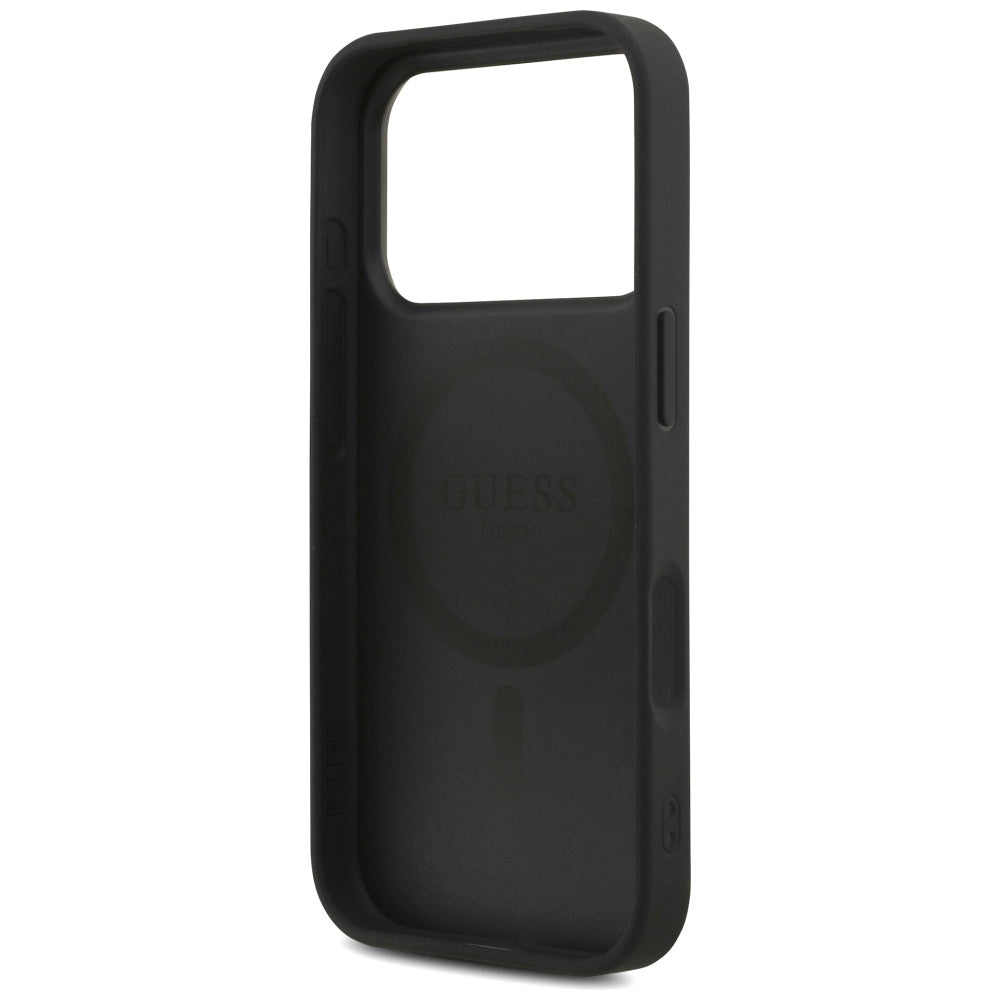 Husa pentru iPhone 17 Pro Max - Guess Hardcase 4G Triangle Logo MagSafe with Cord Strap (GUHMP17XP4TSDPPSK) - Black