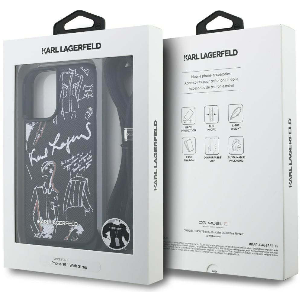 Karl Lagerfeld - Saffiano MagSafe Crossbody (KLHCP16SPGGRMPCK) - iPhone 16 - Black